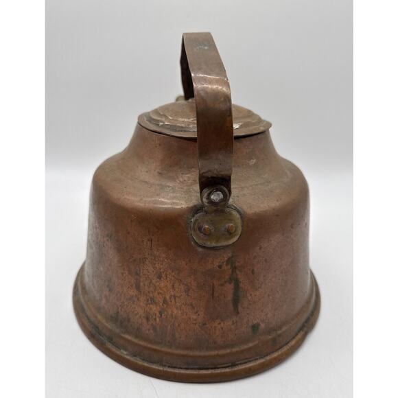 Primitive Farmhouse Copper Tea Kettle With Brass Goose Neck Spout As Is Patina - Picture 3 of 10